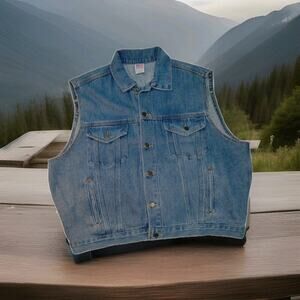 Vintage Men's Embossed Motorcycle Denim Vest Large Bikers Dream USA